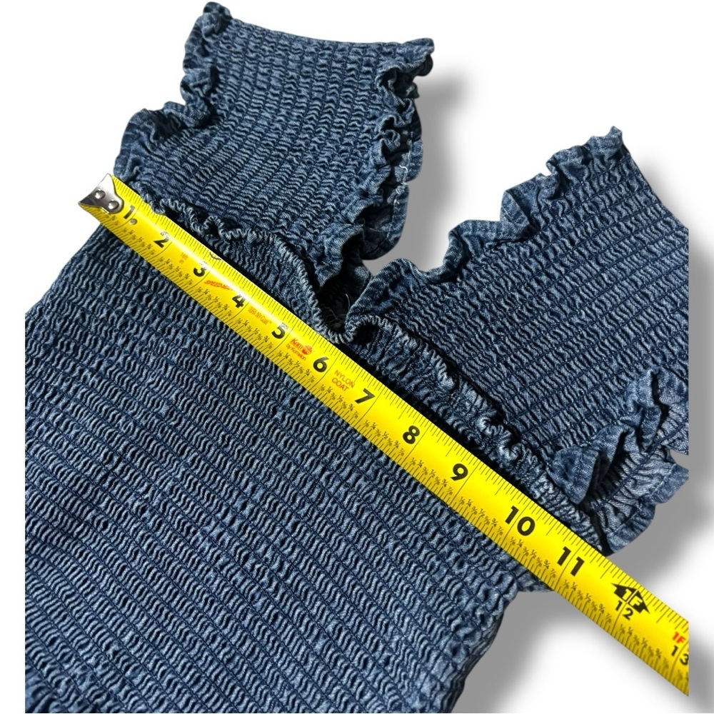 Unbranded Funky Denim Blue Smocked Women's Sleeveless Cropped Rouched Top - Picture 10 of 16